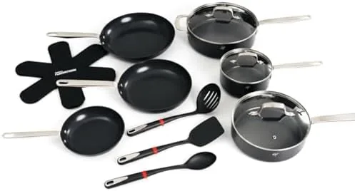 guy fieris flavortown 15 piece ceramic cookware set nonstick pots and pans for cooking induction compatible black 15 piece induction compatible
