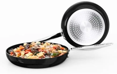 guy fieris flavortown 2 piece ceramic cookware set nonstick frying pan set 10 and 12 easy clean kitchen cookware made without pfas ptfe pfoa induction compatible oven dishwasher safe black
