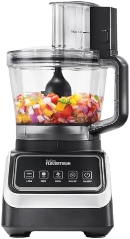 guy fieris flavortown food processor 4 speed control with easyfeed chute 750w motor 8 cup bowl vegetable chopper mixer smoothie maker dough kneader baby food meal prep black