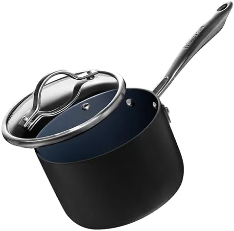 guy fieris flavortown laser titanium 2 quart sauce pan with lid non stick cookware without pfas ptfe or pfoa 3x more durable dishwasher safe oven safe