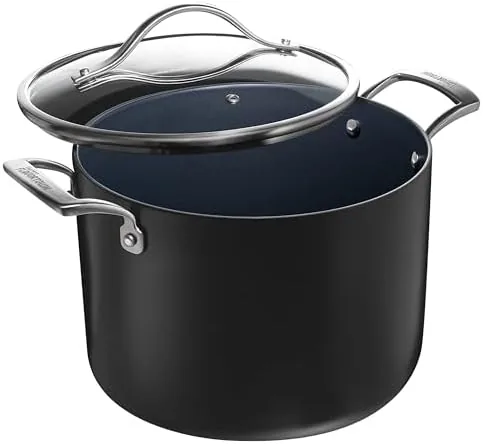 guy fieris flavortown laser titanium 8 quart stock pot with lid non stick cookware without pfas ptfe or pfoa 3x more durable dishwasher safe oven safe